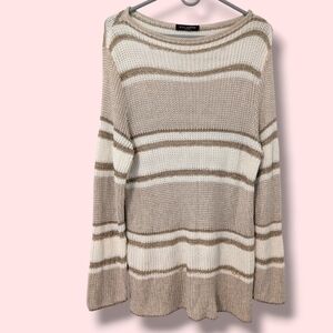 Piazza Sempione White Beige Sequin Open Knit Long Sleeve Sweater Tunic LG